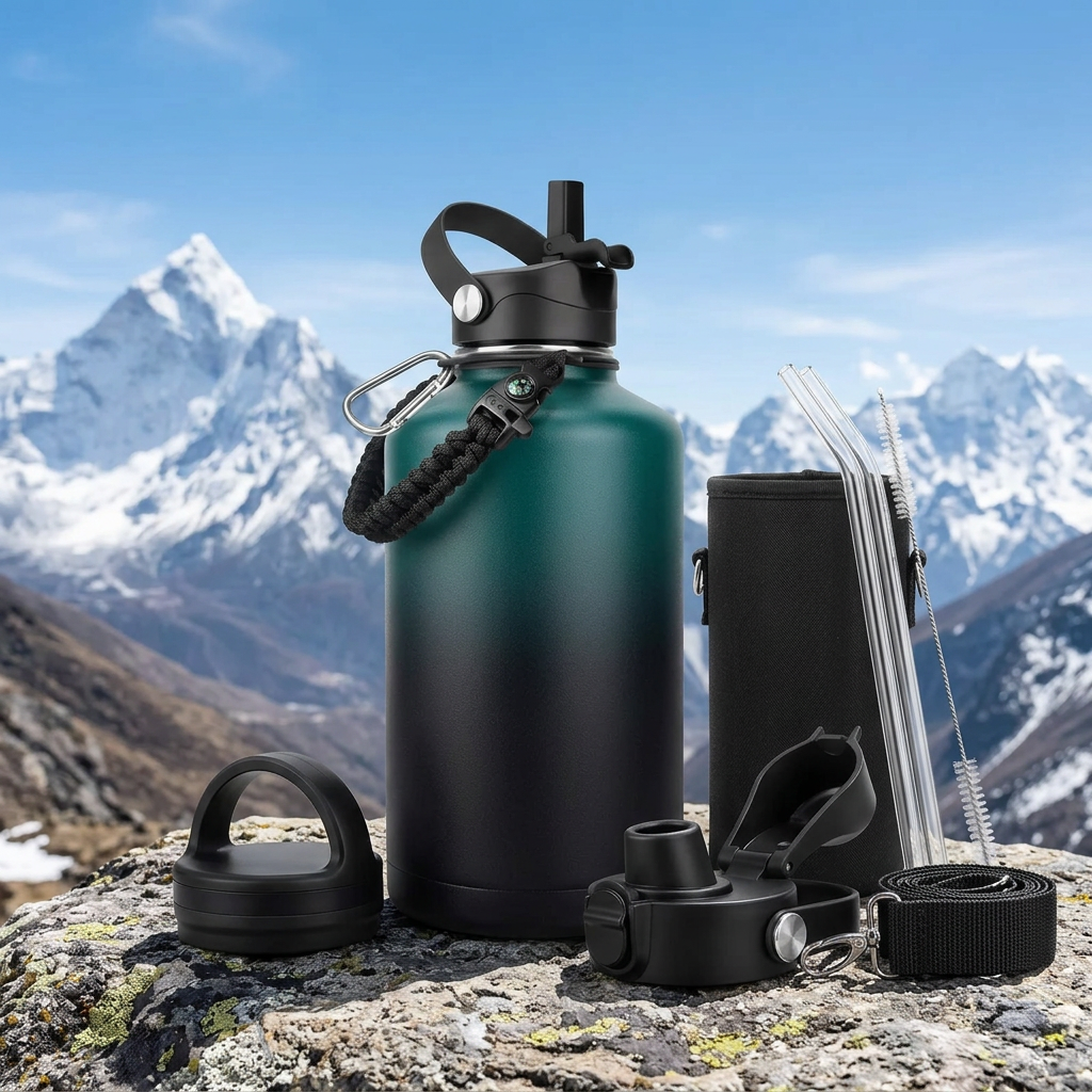 Unbranded water bottle and accessories